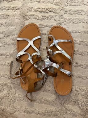 Zara Silver Strappy Sandals with Tan Footbed